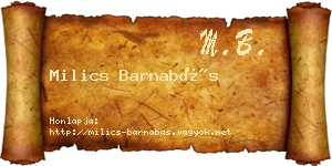 Milics Barnabás névjegykártya